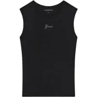 GUESS für Damen. W6YP17K3881 Top mit schwarzem Strass-Logo (XS), Lässig, Modal, Ärmellos / Hosenträger