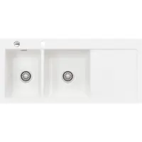 SYSTEMCERAM KeraDomo Spüle MERA DOUBLE in POLAR mit Becken links und Excenterbedienung /