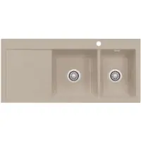 SYSTEMCERAM KeraDomo Spüle MERA DOUBLE in FANGO mit Becken rechts und Handbetätigung /