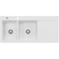 SYSTEMCERAM KeraDomo Spüle MERA DOUBLE in SATIN mit Becken links und Excenterbedienung /