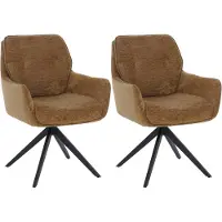 Mendler 2er-Set Esszimmerstuhl MCW-Q37, Küchenstuhl drehbar Auto-Return, Stoff (680g/m²) Chenille Metall MVG senfgelb