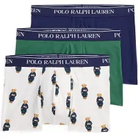 Ralph Lauren für Herren. 714830299228 Set 3 Boxershorts aus Baumwolle mit marineblauem, grünem, weißem Gummiband (S), Heimtextilien