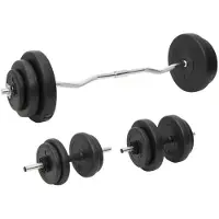 StarTech.com Hantel- und Langhantelset 60 kg - Komplettes Krafttrainings Set - Verstellbare Gewichte mit Zement-Kunststoffscheiben - SZ Curlstange und Hanteln - Schwarz