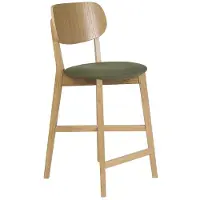 Miliboo - Barhocker aus hellem Eichenholz und Stoff in strukturierter Samtoptik, Khaki-Grün H65 cm LUCIA
