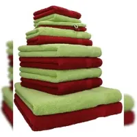 Betz 12-tlg. Handtuch-Set PREMIUM 100% Baumwolle 2 Duschtücher 4 Handtücher 2 Gästetücher 2 Seiftücher 2 Waschhandschuhe rubinrot/avocadogrün