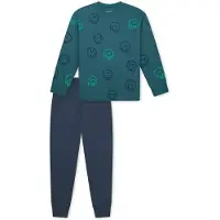 Schiesser Schlafanzug "Pyjama Nightwear", Herren, Gr. 140, bunt (blau, grün), Obermaterial: 100% Baumwolle CO., Homewear-Sets Schlafanzug