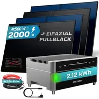 SUNNIVA 2000W Balkonkraftwerk mit 2,12 kWh Speicher Marstek Venus A & 800W Wechselrichter, BIFAZIAL FULLBLACK komplett Steckdose, PV Solaranlage Komplettset Solarspeicher, 4x500W N-Type Glas