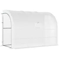 OKWISH Foliengewächshaus Kunststoff Weiß 300x150x213 cm, begehbar mit 6 Regalen, Reißverschlusstüren und hochrollbarem Fenster