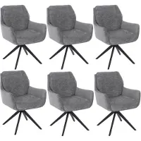 Mendler 6er-Set Esszimmerstuhl MCW-Q37, Küchenstuhl drehbar Auto-Return, Stoff (680g/m²) Chenille Metall MVG grau