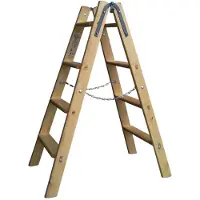 Proregal Stufenstehleiter ohne Ablage Germany | 2x14 Stufen | 3,7m Länge | Eimerhaken | Holzleiter Klappleiter