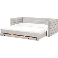 Beliani Tagesbett Grau Samt Gepolstert Gesteppt mit Lattenrost 90 x 200 cm Stauraum Schubladen Doppelbett Modern Gästezimmer Kinderzmmer Jugendzimmer