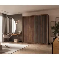 Masseno Schiebetürenschrank LAMELLO 200/216/61 cm Modern Kleiderschrank 2-türig Nussbaumfarben