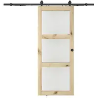 Vente-unique Schiebetür mit aufgesetztem System aus Holz und mattiertem Sicherheitsglas – 3 Fenster – H205 x B93 cm – ACOSTA II