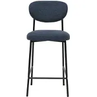 Miliboo - Feste Barhocker aus Stoff mit strukturiertem Samteffekt, dunkelblau, H65 cm (Set von 2) BREKA