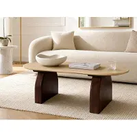Vente-unique Couchtisch aus Travertin und Akazienholz - Beige und dunkles Naturholz VORELIA