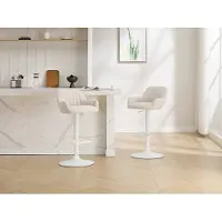 Vente-unique Barhocker aus Stoff und weißem Metall - Höhenverstellbar - Creme - ELEANA