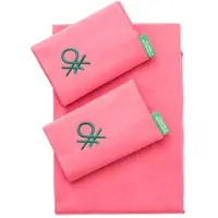 Benetton - 4-teiliges Doppelbett-Set: Bettlaken (180x290cm), Spannbettlaken (120x200cm), 2 Kissenbezüge (50x80cm), 100 % rosa Baumwolle