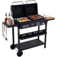 HOMAVO Kombigrill Gasgrill und Holzkohlegrill mit Grillabdeckungen Wasserfest