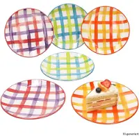 MamboCat 6x Picknick Kuchenteller Ø19,3cm Steingut bunt kariert Dessertteller Frühstück