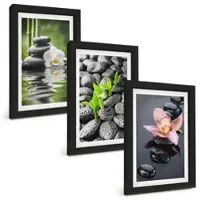 Tulup BILDER SET 3er Set - 20x30 cm Schwarzer Rahmen - Eine ruhige Zen-Komposition aus Blumen und Wasser