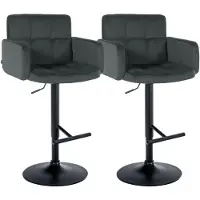 CLP 2er Set Barhocker Los Angeles Samtbezug höhenverstellbar drehbar bis 150 kg | Farbe dunkelgrau Gestell Farbe schwarz