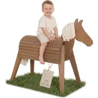 Roba Outdoorpferd aus Massivholz, teakfarben lasiert, wetterfestes Holzpferd für den Garten, Voltigierpferd zum Reiten, Klettern und Turnen, nachhaltiges Holzspielgerät