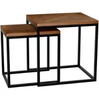 DELUKE Beistelltisch BOSSE 2er Set Eckig 48x38x47cm Holz Braun Kleiner Tisch Couchtisch für Wohnzimmer