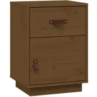 Décoshop26 - Nachttisch mit Schublade und Fach mit Tür 40 x 34 x 55 cm braunes Kiefernholz DEC034134