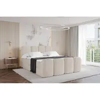 ALTDECOR Boxspringbett mit Fußteil - H3 Matratze und Topper - NINA-Z - 200x200 - Beige - Doppelbett, Boxbett, Polsterbett mit Bettkasten mit Stauraum und Kopftei