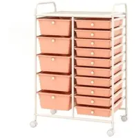 Costway Rollwagen mit 15 stapelbaren Schubladen, Rollcontainer mit Metallrahmen und Ablage, 63 x 37 x 87 cm (Hellrosa)