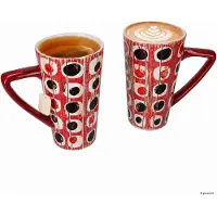 MamboCat 2er Becherset Shabby Chic Holz Porzellan 1x Rot 1x Gelb 450 ml