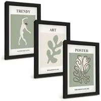Tulup BILDER SET 3er Set - 20x30 cm Schwarzer Rahmen - Abstrakte Pflanzenfiguren