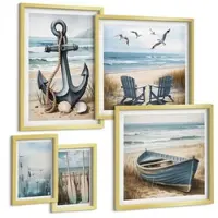 Tulup BILDER SET 5er Set - 50x50 cm & 20x30 cm & 40x60 cm Goldrahmen - Waldlandschaft, See Łódź