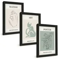 Tulup BILDER SET 3er Set - 20x30 cm Schwarzer Rahmen - Matisse Grün Beige Poster