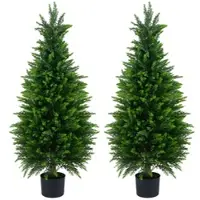 Costway 2er Set künstliche Zedernbäume 120cm, Dekokunstbäume mit Topf, PE-Stamm und -blättern in Grün
