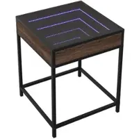Décoshop26 - Nachttisch mit LED-Spiegel 40 x 40 x 51 cm Holzwerkstoff Glas und Stahl DEC033141