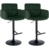 CLP 2er Set Barhocker Los Angeles Samtbezug höhenverstellbar drehbar bis 150 kg | Farbe dunkelgrün Gestell Farbe schwarz