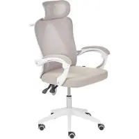 Beliani Bürostuhl Beige Stoff u. Mesh Höhenverstellbar Drehbar Bremsbare Rollen mit Armlehnen Wippfunktion Verstellbare Lenden- & Kopfstütze Modern