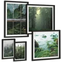 Tulup BILDER SET 5er Set - 50x50 cm & 20x30 cm & 40x60 cm Schwarzer Rahmen - Nahaufnahmen von Blättern sukkulenter Pflanzen