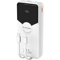 Wozinsky WFC-15W 20000mAh 22,5W PD20W Powerbank mit integrierten Lightning und USB-C-Kabeln – Weiss