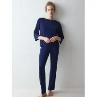 Triumph Schlafanzug "Amourette PK LSL", Damen, Gr. 36, blau (admiral), Single Jersey, Obermaterial: 94% Modal, 6% Elasthan, Homewear-Sets Schlafanzug, seidig - weich mit Stretch