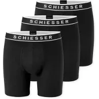 Schiesser Herren Boxershorts, 3er Pack - Long Shorts, Logobund, Baumwoll-Stretch