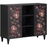 Helloshop26 - Aufbewahrungsschrank mit Tür 90 x 33,5 x 75 cm florales Design eleganter Wohnzimmerstil aus mehrfarbigem Mangoholz 02_0057868
