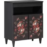 Helloshop26 - Aufbewahrungsschrank mit Tür 60 x 33,5 x 75 cm elegantes Blumenmuster moderner Stil Wohnzimmer mehrfarbiges Mangoholz 02_0057865
