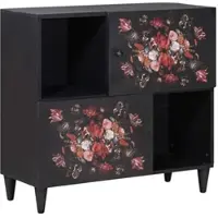 Helloshop26 - Moderner rechteckiger Aufbewahrungsschrank 80 x 33,5 x 75 cm mit Messinggriffen im floralen Stil aus mehrfarbigem Holz 02_0057867