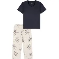 Schiesser Pyjama UNCOVER BY "UNCOVER Nightwear", Damen, Gr. 36, grau (808, blau), Obermaterial: 100% Baumwolle, Homewear-Sets Pyjama
