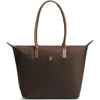 Tommy Hilfiger Tragetasche "POPETTE TOTE", Damen, Gr. B/H/T: 31cm x 31cm x 13cm, braun, Leder, Nylon, unifarben, Taschen Tragetasche, Damen Handtasche, Schultertasche mit kontrastfarbigen Henkeln