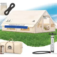 Aktiv shop GmbH ELONEO Luftzelt Glamping Zelt aufblasbar Campingzelt Familienzelt ohne Gestänge Outdoor- und Festival Zelt, 6 - 8 Personen, Beige