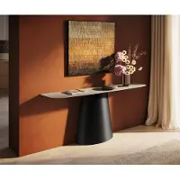 DELIFE Konsolentisch Edge Boot 180x40 cm Keramik Laminam Travertino Bianco Creme-Weiß Conos Metall Schwarz
