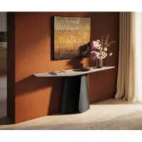 DELIFE Konsolentisch Edge Polygonal 180x50 cm Keramik Laminam Travertino Bianco Creme-Weiß Livos Metall Schwarz